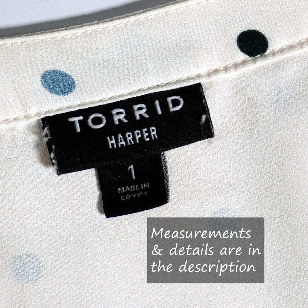 Torrid Harper Blouse Polka Dot Cream Georgette Roll Tab Plus 1X XL (minor flaws)
